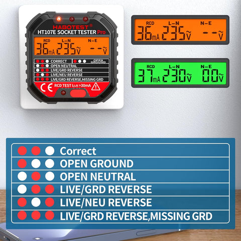 Socket Tester RCD Plug Outlet Tester LCD Display 90-250V Electrical Circuit Polarity Voltage Detector Breaker Finder – UK Plug Safety Checker