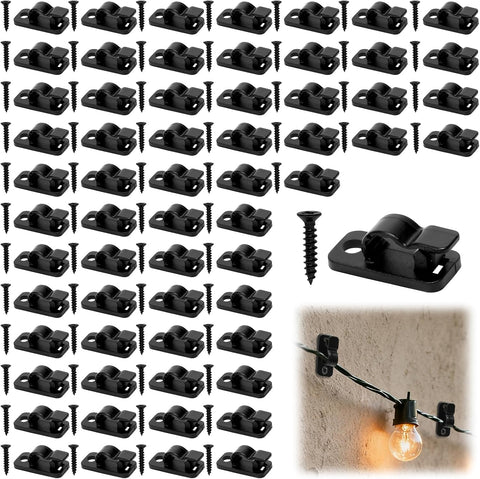 60 Pcs Outdoor Light Clips for String Lights – Black Screw-In Hooks for Fairy Lights, Christmas Lights & Patio Decor – Keep Your Lights Neat, Secure & Ready to Shine