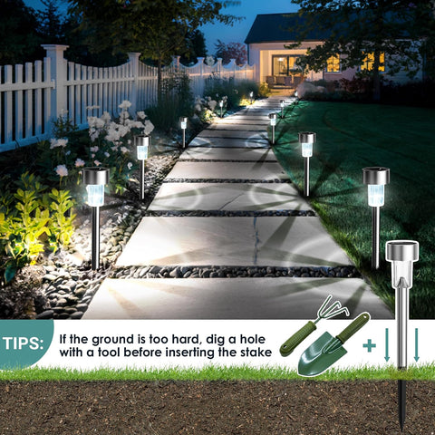 GIGALUMI Solar Lights Outdoor Garden Waterproof,12 Pack,Stainless Steel LED Solar Garden Lights for Patio, Lawn, Yard and Landscape Decor, Cold White