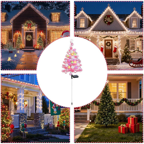 Illuminated Pine Stake, Solar Powered Holiday Tree, Light with Dusk to Dawn