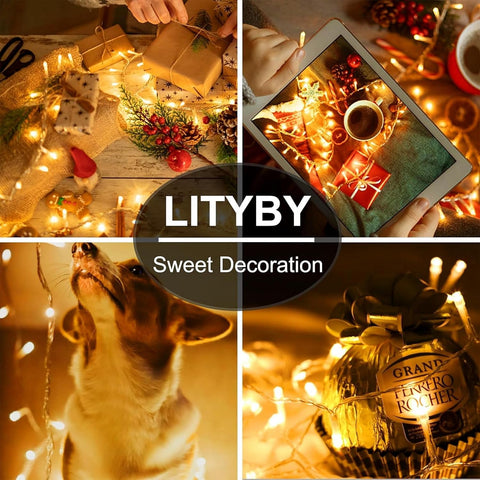LITYBY 15m 120 LED Warm White Fairy Lights – Waterproof Plug-In String Lights with 8 Lighting Modes, Remote Control & Timer for Indoor & Outdoor Christmas Decorations