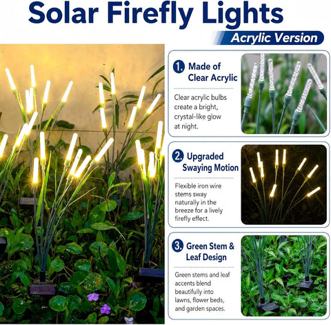 Solar Swaying Firefly Garden Lights, Acrylic Outdoor Decor (2 Pack)