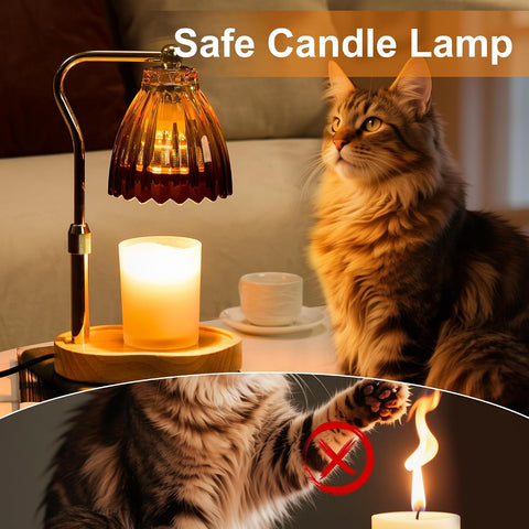 Vankada Candle Warmer Lamp with Timer & Dimming Function – Height Adjustable Electric Candle Warmer with Gold Glass Shade for Home & Room Decor