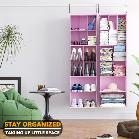 SpaceAid 2 Pack Hanging Closet Organiser and Storage with Dividers, 24 Compartments Hanging Shoe Shelves for Closet, Wardrobe, RV, Garment Rack - Black