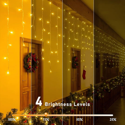 HeiPard 20m Outdoor Christmas Icicle Lights – 486 LED Warm White with Remote Control, 8 Modes, Timer & IP44 Weather Resistance - Turn Your Roofline Into a Warm Winter Welcome