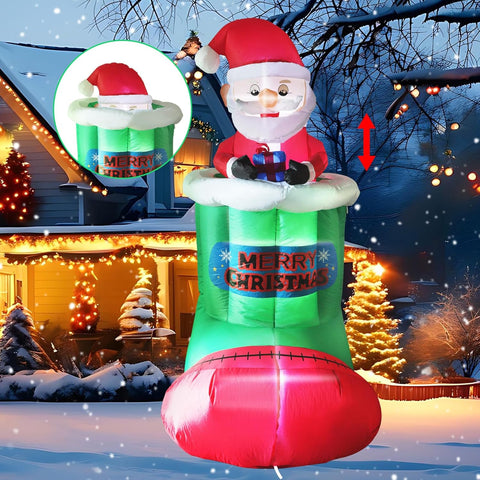 5FT Animated Inflatable Santa in Stocking, Automatic Pop Up & Down Christmas Outdoor Decoration with Built-in LED Lights for Yard, Lawn & Garden Holiday Display