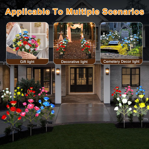 Aolyty 2 Pcs LED Solar Garden Roses Lights White Lighting (White)