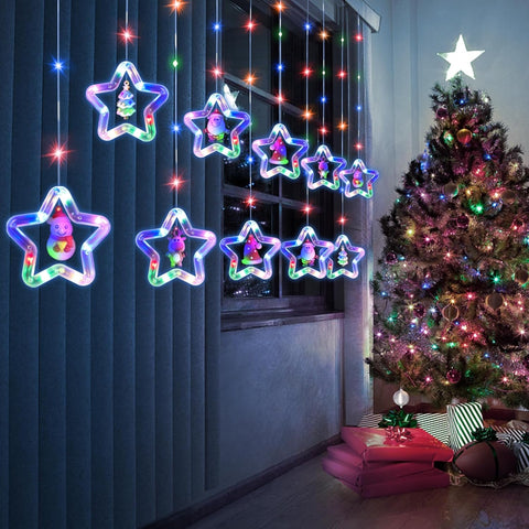 LED Stars Curtain Lights 3.5M×3.5M – Multi-Colored 3D Fairy String Lights with USB & Battery Power