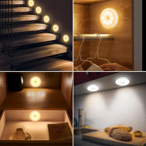 daphomeu 6 Pcs Motion Sensor Lights Indoor USB Rechargeable – LED Night Lights for Bedrooms, Kitchens, Cabinets & Stairs - Let the Light Find You When You Need It