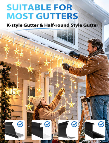60 Pack Gutter Hooks for Outdoor Lights – S Clips for Hanging Christmas & Fairy Lights on Gutters – Make Festive Lighting Easier to Hang and Easier to Enjoy