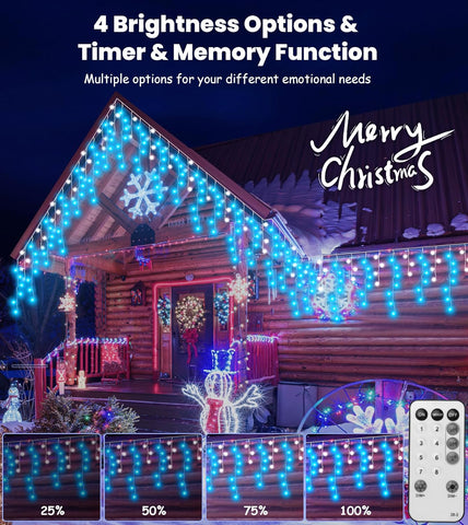 LITOHOM Icicle Outdoor Christmas Lights 460 LED 17.5M Blue White Waterproof