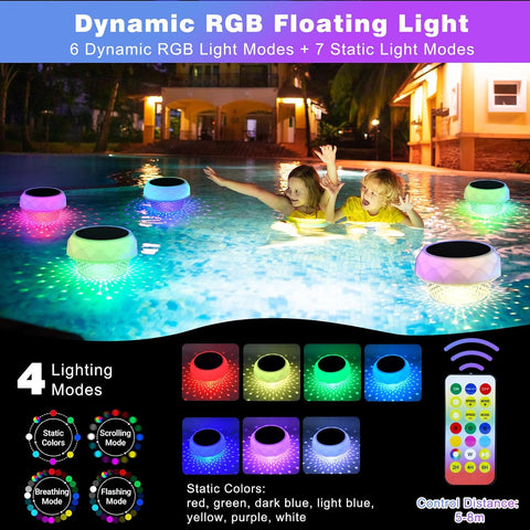 Solar Pond Lights Outdoor – IP68 Waterproof Floating LED Light with Remote Control, Timer & 8-Colour RGB Lighting for Ponds, Pools, Hot Tubs & Garden Water Features