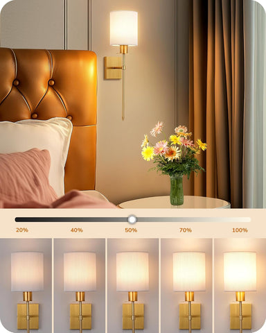 EDISHINE USB Rechargeable Wall Light Set of 2 Wireless Dimmable LED Sconces