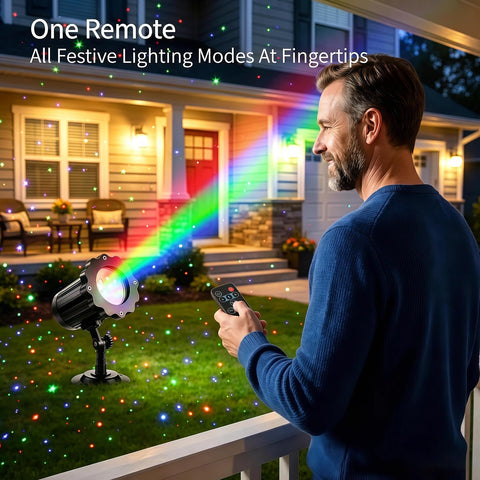 QUVVYN Outdoor Christmas Laser Projector Lights – RGB Moving Starry Laser with Remote Control, Timer, IP65 Waterproof Garden & Party Decoration