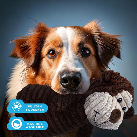 Brown Monkey Plush Dog Toy with Squeaker