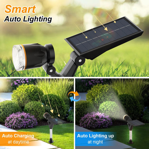 HAMLITE Solar Spotlights Outdoor Garden, Garden Spot Lights 6000K, Solar Lights Outdoor Waterproof, Dimmable Wall Lights for Outside, Spot Landscape Lighting for Pathway, Driveway, Patio - 2 Packs