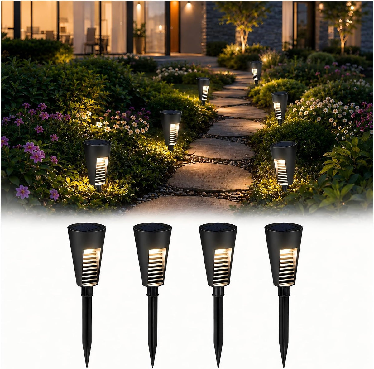 Solar Pathway Lights Outdoor 4 Pack, Mini Louvered Stake Lights