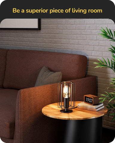SEDISHINE Industrial Table Lamp – Black Metal Cage Lamp with LED Bulb, E27 Socket & 165cm Cord for Bedroom, Desk, Bedside & Living Room