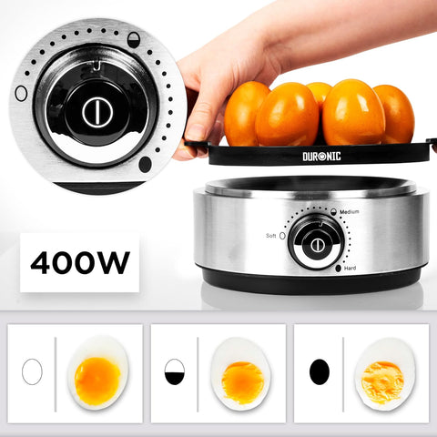 Electric Egg Boiler EB40 BK – 7 Egg Capacity Automatic Steamer & Poacher 400W-Stain Steel & Black