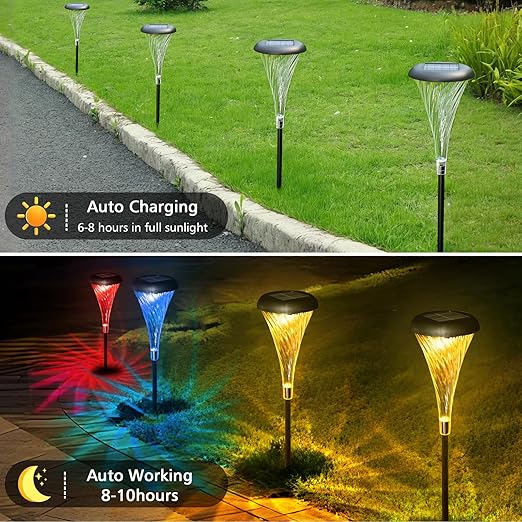 Solar Garden Light, Flickering Dancing Flame Lights with 2 Lighting Modes Warm White & RGB, IP65 Waterproof Flame Solar Light for Yard, Lawn, Garden and Path.