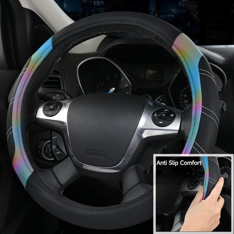 Leather Steering Wheel Cover and Waterproof Car Floor Mats Combo