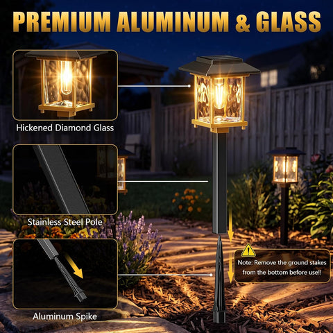 4 Pack Solar Lights Outdoor, Stainless Steel Glass Solar Pathway Lights