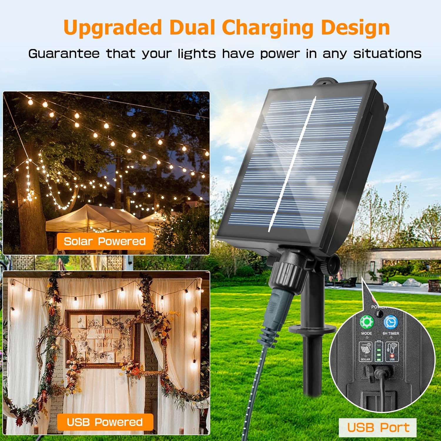 Solar Festoon Lights Outdoor, 9M/29.5FT G50 20 Bulbs Solar String Lights Outdoor Garden, Remote Control, 8 Modes 4 Brightness, Outdoor Solar Lights IP65 Waterproof for Garden Patio Decoration
