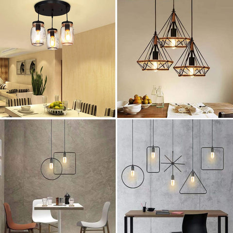 Collage of various modern pendant lights in different styles and settings.