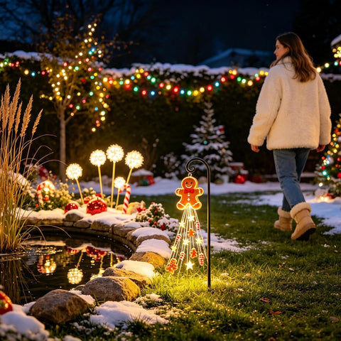 Christmas Solar Stake Lights Gingerbread Man Pathway Lighting