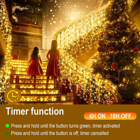 5M 216 LED Outdoor Icicle Christmas Lights – Warm White Plug In Fairy Lights with Timer, 8 Modes & IP44 Water Resistant Design - Turn Your Home Into a Winter Wonderland
