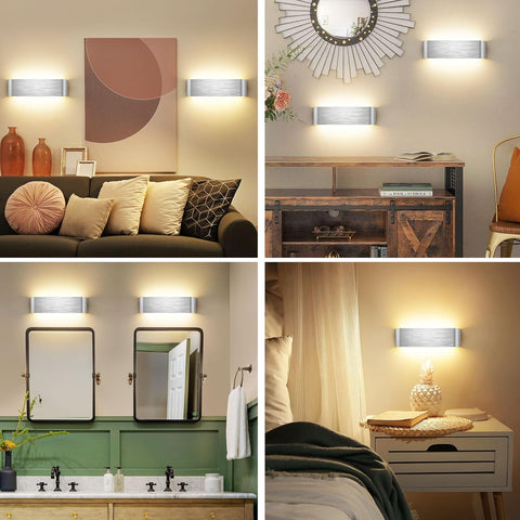 Indoor Led Wall Lights - 2 Pack 3000K/4500K/6000K Adjustable Color Temperature Wall Lights for Bedroom Living Room Kitchen Dining Room (Silvery-12 Inch, 2 Pack)