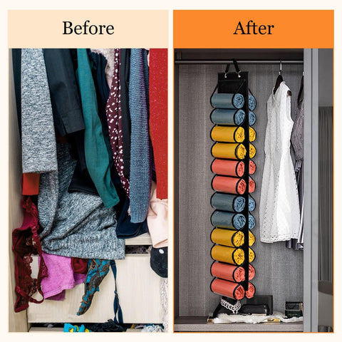 Lirex 24-Pocket Hanging Leggings Organiser – Black Oxford Cloth Closet Storage for Jeans, Shirts and Accessories