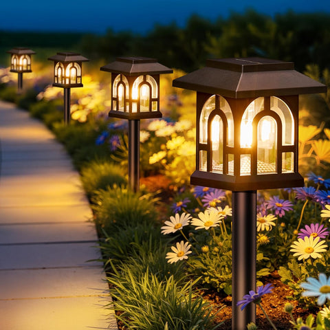 BUCASA 4 Pack Solar Lights Outdoor Garden, Up to 10 Hours Solar Garden Lights Waterproof Pathway Lighting for Yard, Patio, Landscape, Walkway, Path (3000K Warm White)