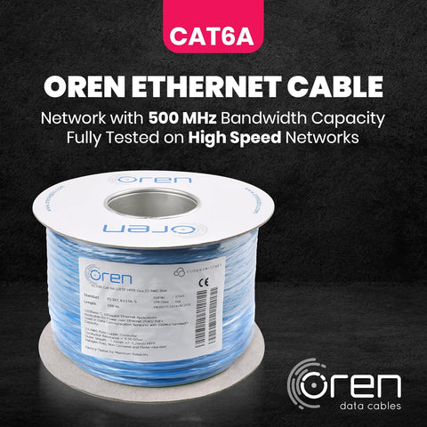 100m CAT6A Ethernet Cable Blue – 23 AWG Pure Copper U/FTP LAN Network Cable 500MHz 10Gbps High Speed Internet Cable for Router, Gaming, Office & Industrial Networking