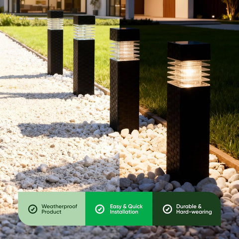 Solar Rattan Stake Lights, Pack of 4 Solar Garden Lights Outdoor Waterproof, White LED Solar Powered Pathway Lights for Garden & Borders