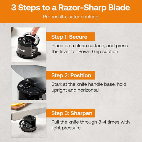 AnySharp Pro Metal Knife Sharpener – Hands-Free PowerGrip Suction | Sharpens All Knives | Hardened Steel & Serrated | Wolfram Finish