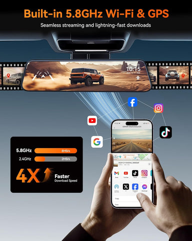 WOLFBOX G840H 12" Mirror Dash Cam Front and Rear with ADAS & BSD