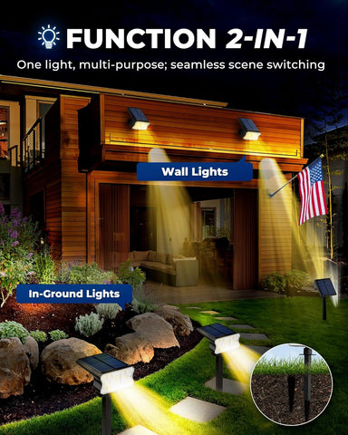 HGGH - Solar Lights Outdoor Waterproof IP67 60 LED 3 Lighting Modes Solar Lights Outdoor for Patio Garden Pathway Landscape Auto On/Off, Function 2