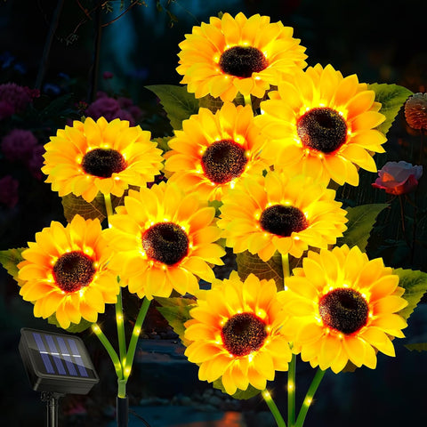 6-Flower Solar Sunflower Lights, 2 Pack Solar Lights Outdoor,Waterproof for Porch, Flowerbed, Pathway, Patio, Lawn, Christmas Decorations