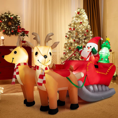 COSTWAY Inflatable Christmas Santa Claus with Truck & LED Lights – Self-Inflating Xmas Decoration for Indoor Outdoor Garden