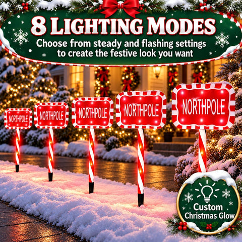 ADEPTNA 5 Piece Candy Cane Christmas Pathway Lights 60 Warm 6 Hour Timer