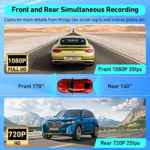 Dash Cam Front and Rear 1080P Dual Lens with WiFi & 32GB Card