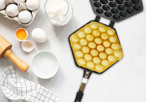 StarBlue Bubble Waffle Maker Pan – Nonstick Egg Waffle Pan with Heat-Resistant Handle, Includes Free Recipe Ebook & Tongs
