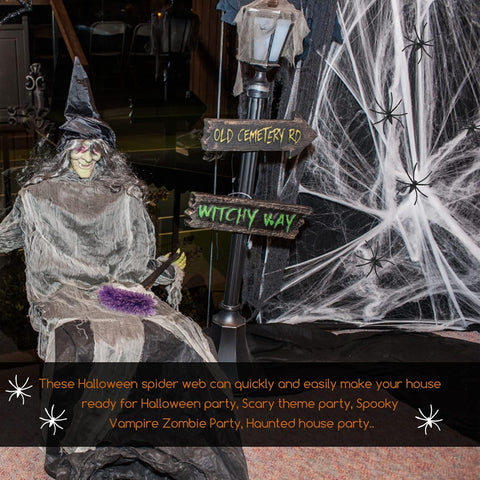 60g Halloween Spider Web Decoration with 30 Fake Spiders – Stretchable Cobwebs for Indoor & Outdoor Halloween Party Decorations