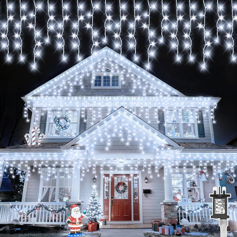 20M 480 LED Icicle Christmas Lights Outdoor – Cool White Mains Powered Fairy Lights with Timer, Memory & IP44 Waterproof Design for Gutter, Roof, Window & Wall - Turn Your Home Into a Winter Glow