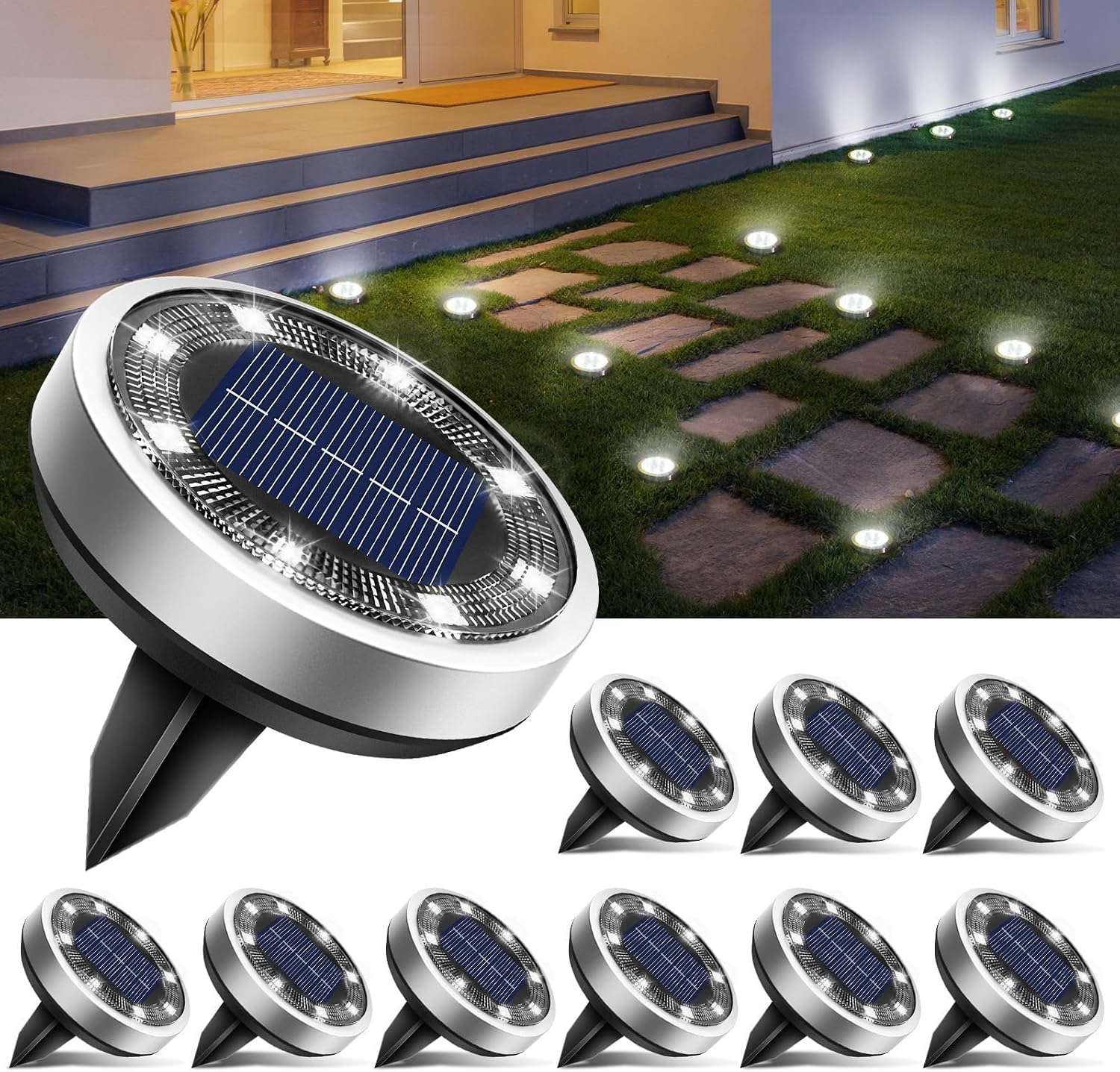 OULONGER 4.6inch Solar Ground Lights 10Packs, Garden Solar Outdoor Waterproof Pathway Bright In-Ground Landscape Lights for Patio, Lawn, Yard, Driveway, Step and Walkway(Warm Light)