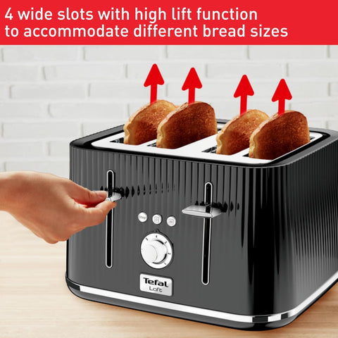 4 Slice Black Toaster 1700W | 7 Browning Levels, Defrost, Reheat, Cancel, High-Lift Lever & Removable Crumb Tray