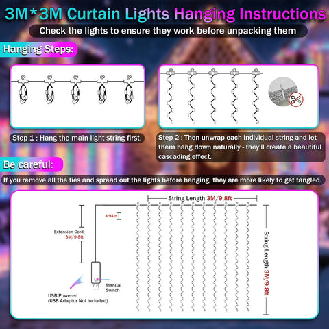 Rechargeable Fairy Curtain Lights 3x3m – Multicolour RGB LED Window Lights with App & Remote Control, 99+ Modes and Music Sync – Bring Every Celebration to Life with Colour
