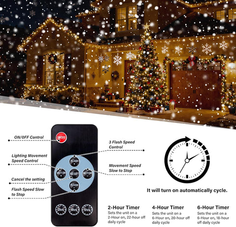 Christmas Projector Light – Snowfall LED Snowflake Projector with Remote Control, IP65 Waterproof Outdoor & Indoor Christmas Decoration