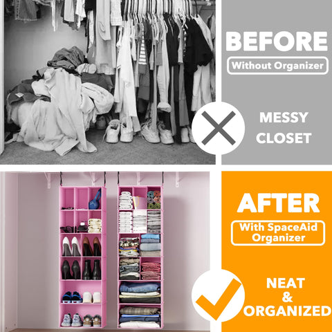 SpaceAid 2-Pack Hanging Closet Organiser, 24 Compartments with Dividers, Black Non-Woven Fabric Storage Shelves for Shoes, Clothes, Wardrobes and RVs